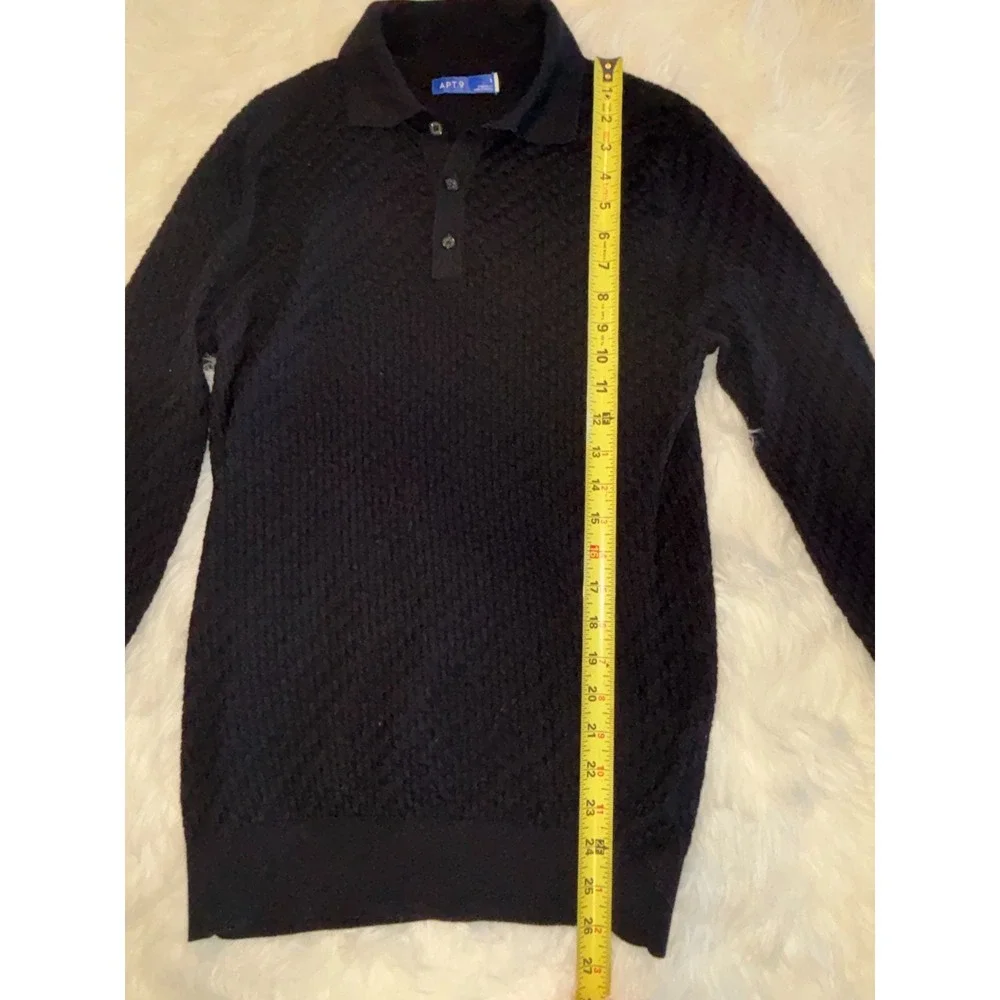 Apt 9 Polo Sweater Mens Small Navy Textured Waffle Knit Standard Fit Warm‎ Wear